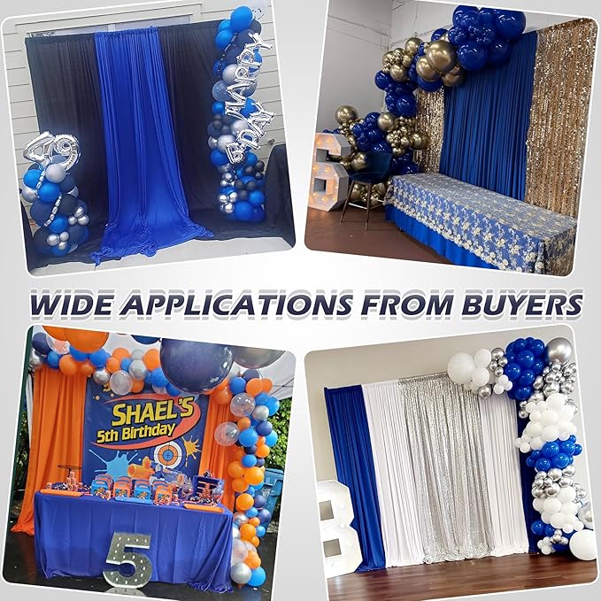 20ft×10ft Wrinkle Free Royal Blue Backdrop Curtain for Parties, 4 Panels 5×10ft Soft Silky Polyester Blue Photo Backdrop Drapes for Boss Baby Birthday Party Wedding Photography Background Cloth