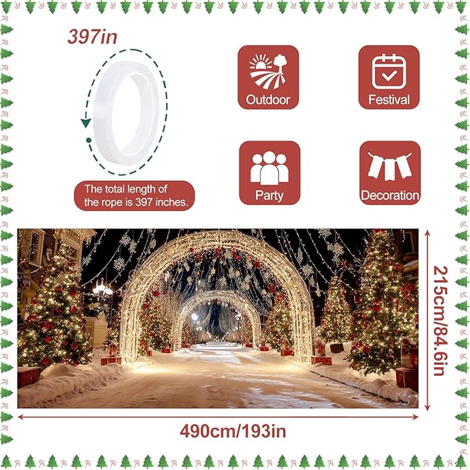 Christmas Light Tunnel Garage Door Banner 7x16FT, Night Street Xmas Cover for Outdoor Holiday Driveway & Party Decorations