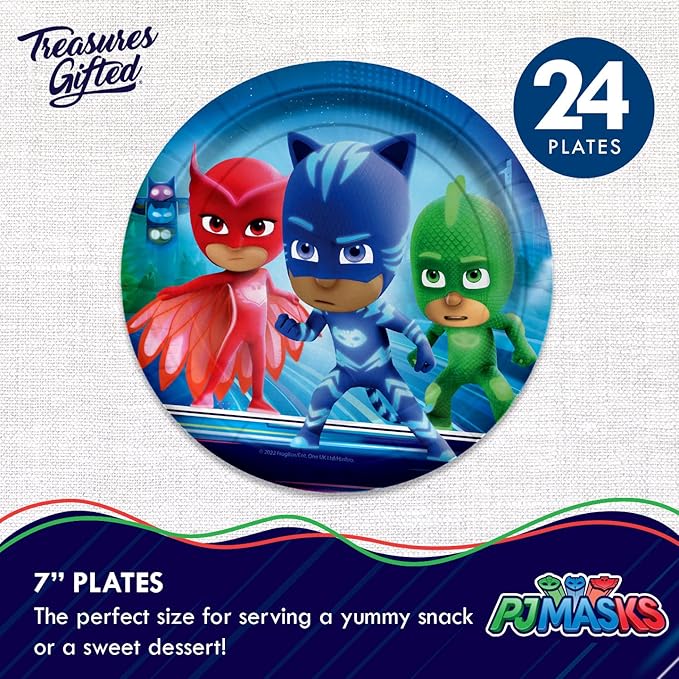 PJ Masks Birthday Party Supplies - Serves 24 Guests - Dinnerware Deluxe Set - Tablecloth, Plates, Napkins & Cups