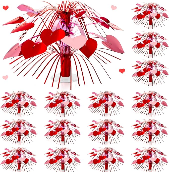 16 Pcs Valentine's Day Metallic Foil Spray Centerpieces for Tables Heart Gleam N'burst Party Spray for Valentine's Day Table Decoration