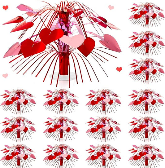 16 Pcs Valentine's Day Metallic Foil Spray Centerpieces for Tables Heart Gleam N'burst Party Spray for Valentine's Day Table Decoration