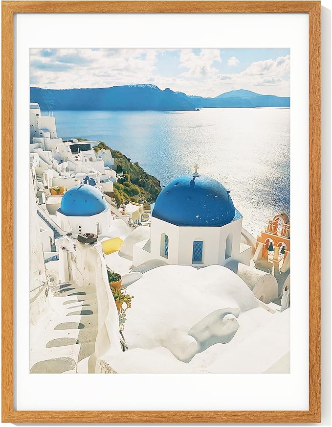 Axeman 18x24 Poster Frame with Mat for 16x20 - Solid Teak Wood Picture Frame with Tempered Glass, Wooden 18''x24'' Minimalist Photo Frame with Free Hooks for Art Photo and Prints, Natural Teak