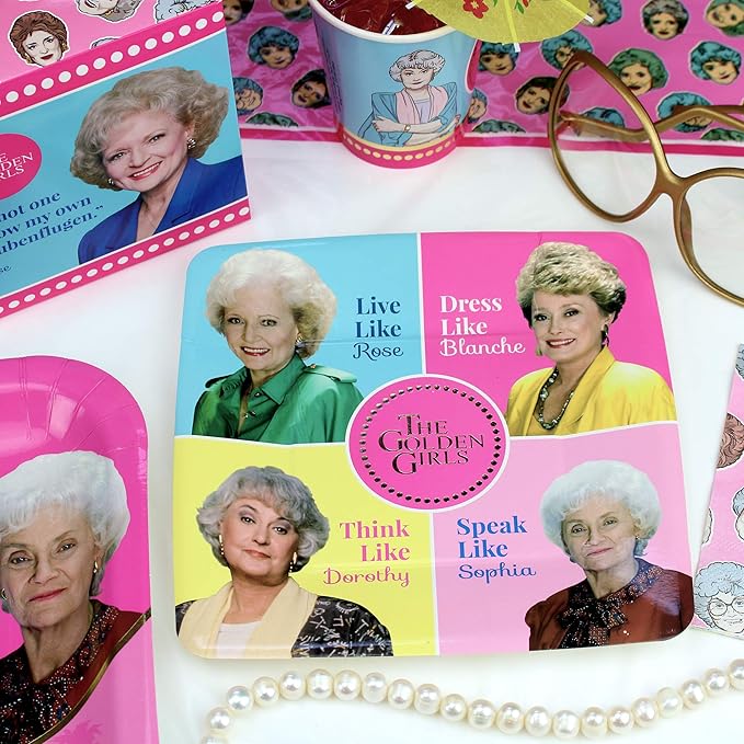 Golden Girls Birthday Party Decorations (Deluxe Pack for 8 Guests) Complete 66-Piece Set with Banner and Table Cover