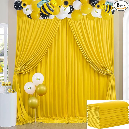 30ft×10ft Yellow Wrinkle Free Backdrop Curtain for Party Wedding, 6 Panels 5×10ft Soft Silky Polyester Photo Backdrop Drapes Curtains forBirthday Bee Parties Baby Shower Photography Backgrounds