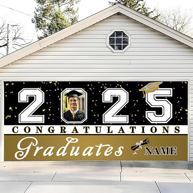 Custom Photo Graduation Garage Door Banner Personalized 2026 Grad Banner 7x16ft Porch Door Sign Decoration Outdoor Photo Booth Backdrop Party Supplies(Khaki)