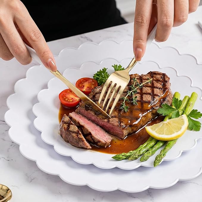 supernal 100pcs White Plastic Plates Disposable for Wedding,Plastic Plates For Party Includes 50pcs Dinner and Dessert Plate.Scalloped Plastic Platefor Valentine's Day Mother's Day and Easter