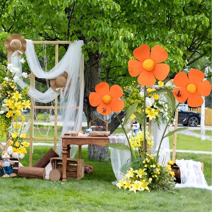 Giant Artificial Daisy Flowers Decoration Five Petal 5.8 Ft Tall Large Fake Daisies Spring Wild Flower for Party Garden Office Home Wedding Decor(Orange)