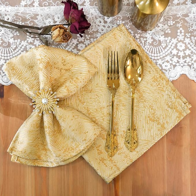 Dinner Cloth Napkins Set of 12, Cotton Polyester Blend Premium Quality, Washable, Soft, Reusable Gold Napkins for Wedding, Parties, Thanksgiving, Everyday Use - Gold
