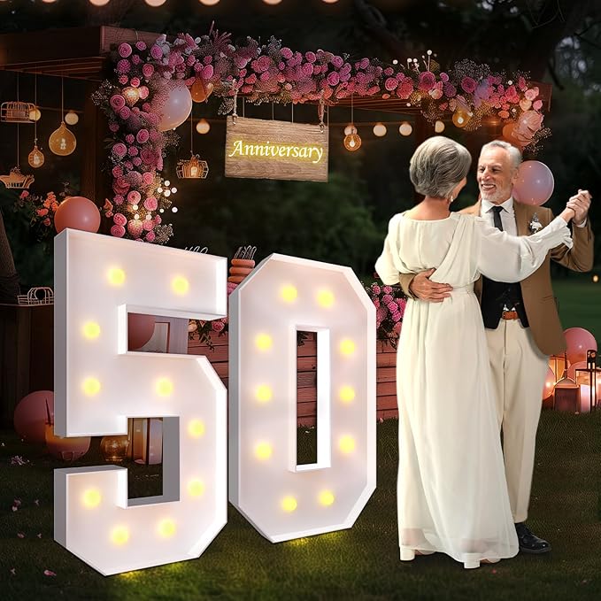 Marquee Numbers 50th-Birthday Large Decorations: 4ft Light Up Numbers 50 Birthday Sign for Boy Girl Fifty Year Old Anniversary Mosaic Party Decor Backdrop Big Foam Board Number 50