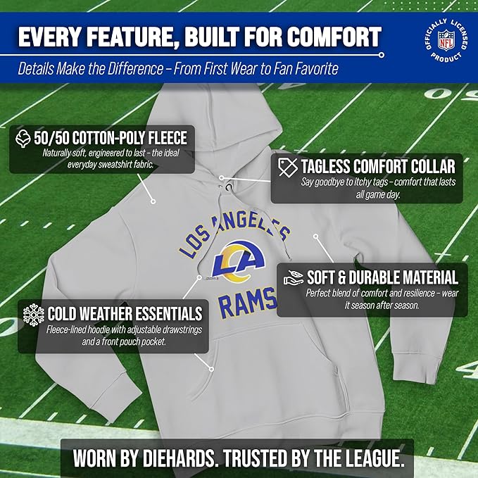 Team Fan Apparel NFL Adult Gameday Hooded Sweatshirt - Poly Fleece Cotton Blend - Stay Warm and Represent Your Team in Style