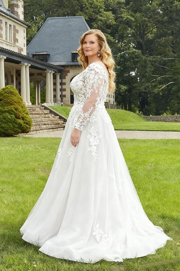 Plus Size Wedding Dresses for Bride Long Sleeve Wedding Bridal Gowns with Lace Appliques Off Shoulder Bride Dress