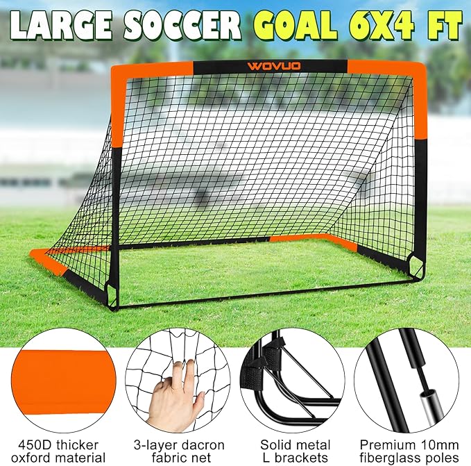 Kids Soccer Goals for Backyard Set of 2, 6x4 ft Portable Toddler Soccer Goal Training Equipment with Soccer Target, Ball, Cones, Soccer Net for Kids Age 3-5 6-8 8-12 10-12-14 Outdoor Sports Games Gift