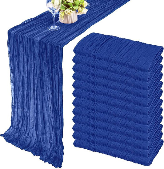 12 Pack 10Ft Cheesecloth Table Runner 35x120 Inch Boho Gauze Table Runner Rustic Cheese Cloth Long Romantic Table Runners for Wedding Bridal Shower Birthday Party Table Decor (Royal Blue)