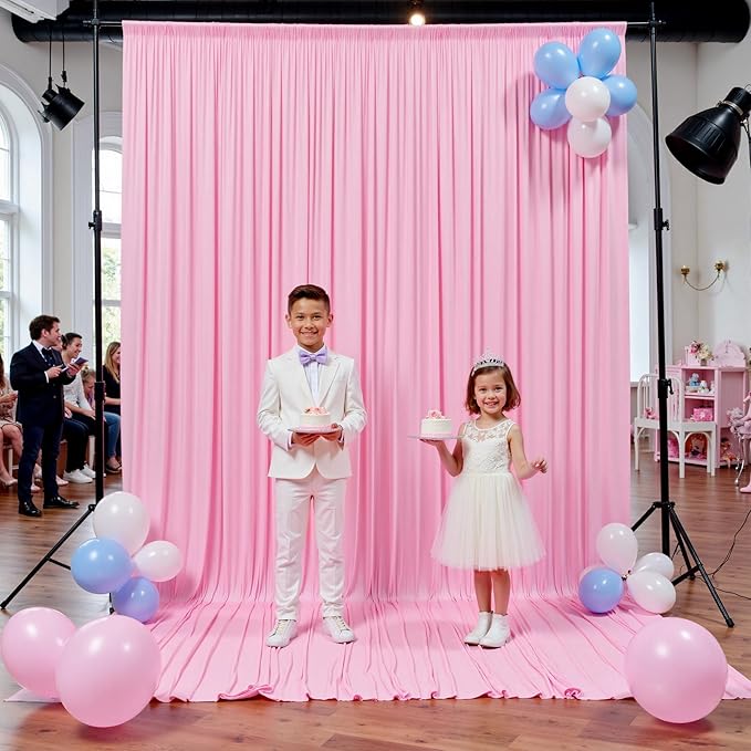 50ftx15ft Baby Pink Wrinkle Free Backdrop Curtain for Parties-Silky Polyester Fabric Wedding Ceiling Drapes-10 Panels 15ft Long Photo Backdrop Drapes for Baby Shower Photography Stage Background Cloth