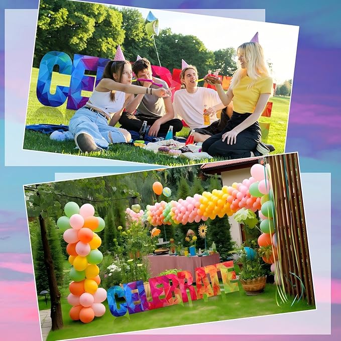 Bucherry 8ft Rainbow Celebrate Letter Cardboard Cutout Stand up Life Size Themed Party Decoration Backdrop Photo Props Standup for Birthday Prom Awards Ceremony Party Supply