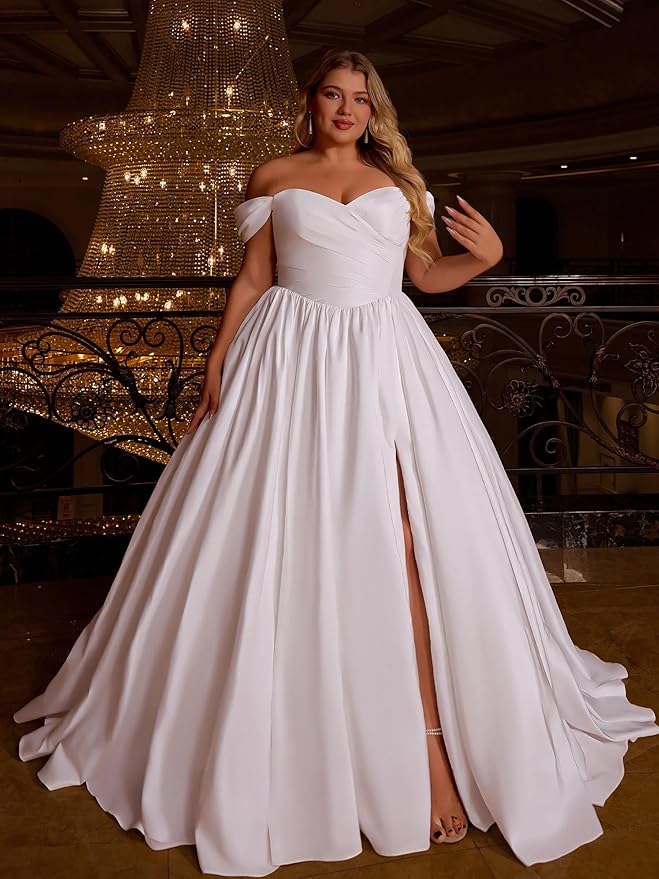 Plus Size Wedding Dresses for Bride Long Sleeve Wedding Bridal Gowns with Lace Appliques Off Shoulder Bride Dress