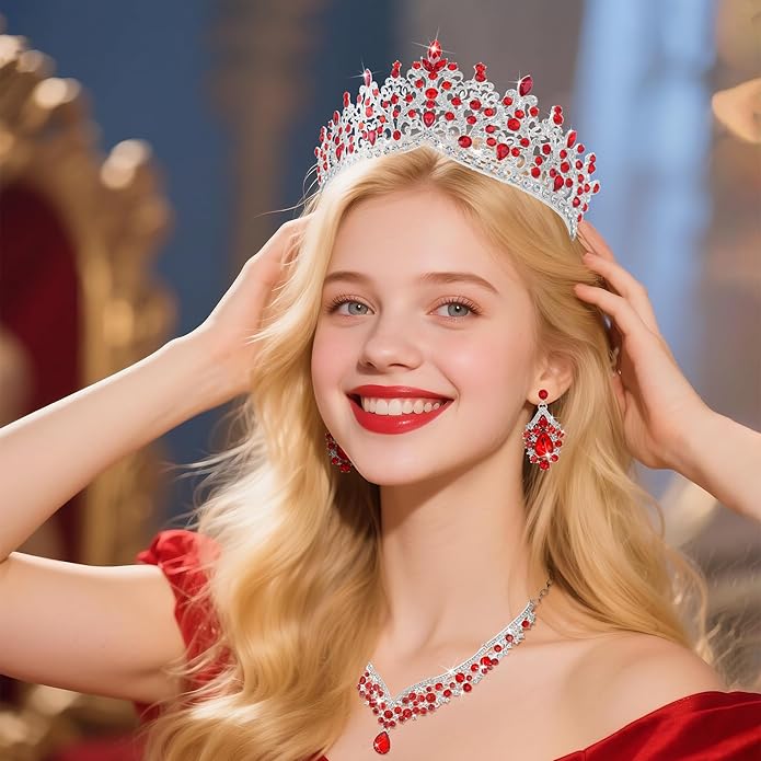 Kamirola Tiaras and Crowns for Women,Tiaras Earrings Necklace, Crystal Bridal Jewelry Set, Costume Party Halloween Prom Pageant Jewelry for Women TR80