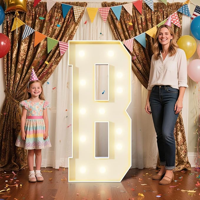 4FT Marquee Letters B Sign,Large Light Up Numbers Party Decoration - Hook and Loop Fastener,No Tools Easy Setup, Corrugated Plastic for Birthdays Weddings Baby Anniversaries(Letters B)