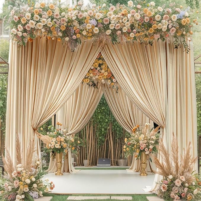 50ft x 10ft Wrinkle Free Beige Backdrop Curtains for Parties Weddings, 10 Panels 5×10ft Soft Silk Polyester Photo Backdrop Drapes for Birthday Baby Shower Baptism Photo Photography Background Cloth