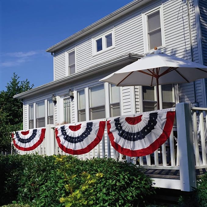 ROTERDON American Flag Bunting - 1.5x3 ft (4 PCS), Outdoor Patriotic Bunting, Embroidered 4th of july Decorations Outdoor, with Brass Grommets