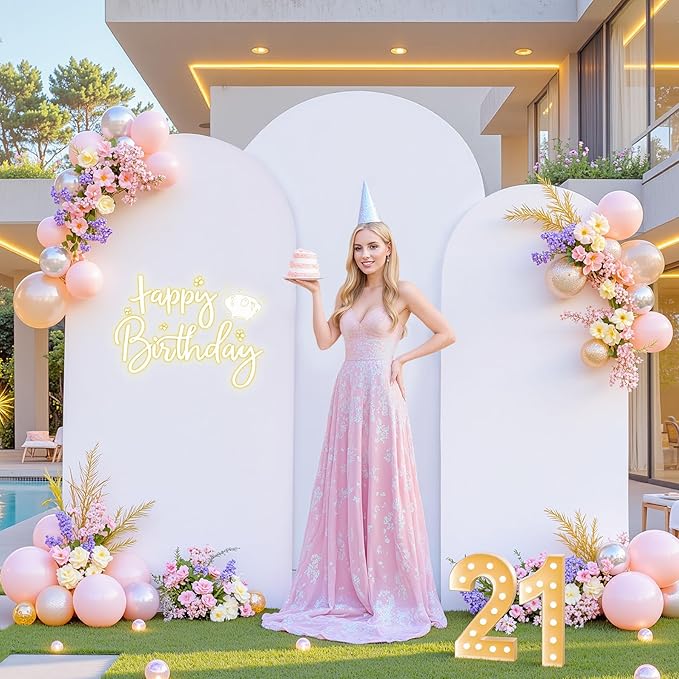 White Arch Backdrop Cover Set of 3 - Spandex Arch Covers 7.2FT 6.6FT 6FT Stretchy Fabric Backdrop for Wedding Ceremony, Bridal Baby Shower, Birthday Party, Photo Booth Background Decor