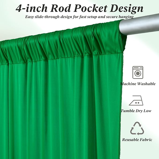 10 ft x 10 ft Wrinkle Free Green Backdrop Curtain for Parties, 2 Panels 10ft Polyester Green Photo Backdrop Drapes for Graduation Birthday Wedding Party Stage Curtains