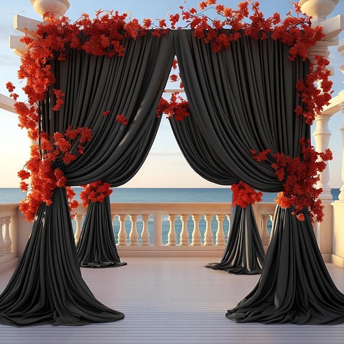 40ft x 10ft Wrinkle Free Black Backdrop Curtain for Parties, 8 Panels Silky Polyester Black Wedding Drapes for Backdrop 10 ft Photo Back Drop Cloth for Birthday Graduation Photography Background