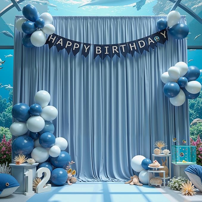 30 ft x 10 ft Wrinkle Free Dusty Blue Backdrop Curtain for Parties, 6 Panels 10ft Polyester Dusty Blue Photo Backdrop Drapes for Graduation Birthday Wedding Party Stage Curtains