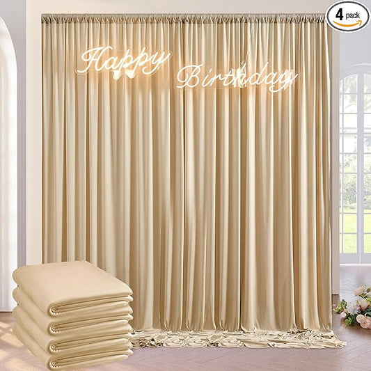 20ft x 8ft Wrinkle Free Beige Backdrop Curtains for Parties Weddings, 4 Panels 5×10ft Soft Silk Polyester Photo Backdrop Drapes for Birthday Baby Shower Baptism Photo Photography Background Cloth