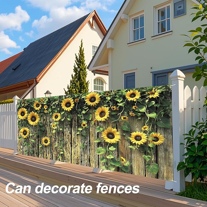 ANNA QUEEN Sunflower Fence Garage Door Banner 6 x 13FT, Vibrant Floral Sunflowers with Wooden Fence, Outdoor Garden Decoration for Spring and Summer Parties Home Decor
