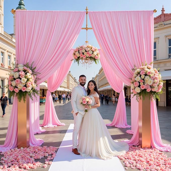 20ftx15ft Baby Pink Wrinkle Free Backdrop Curtain for Parties-Silky Polyester Fabric Wedding Ceiling Drapes-4 Panels 15ft Long Photo Backdrop Drapes for Baby Shower Photography Stage Background Cloth