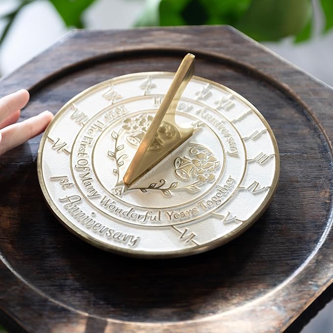 The Metal Foundry Personalized 1st Sundial - Recycled Solid Brass UK Manufactured Home Decor, Garden Present Idea for Him, Her, Parents, Friends, Couple On First Year of Marriage