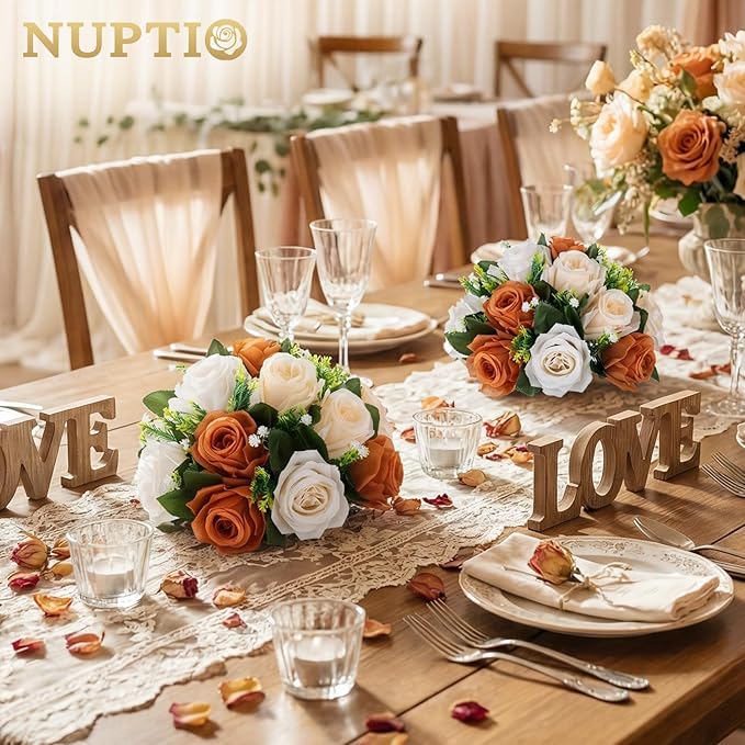 NUPTIO Terracotta Flower Ball Centerpieces: 6 Pcs Artificial Rose Kissing Balls for Wedding Party Tables - Faux Silk Floral Arrangements for Fall Home Thanksgiving Event Dining Decorations