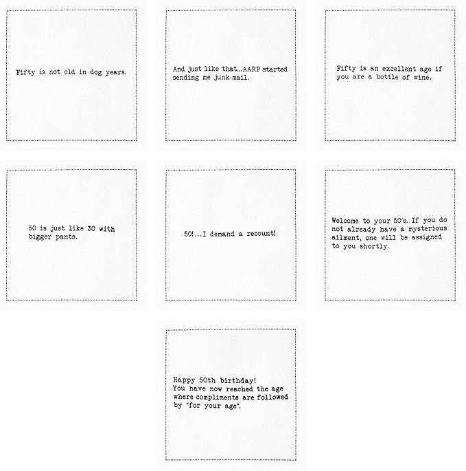 Five Star Funny 50th Birthday Quotes | White Cotton Cocktail Napkins | 50 Luxury Disposable Beverage Napkins with Witty Bar Quotes | Drink Napkins for Parties, Bars, Weddings & Game Nights