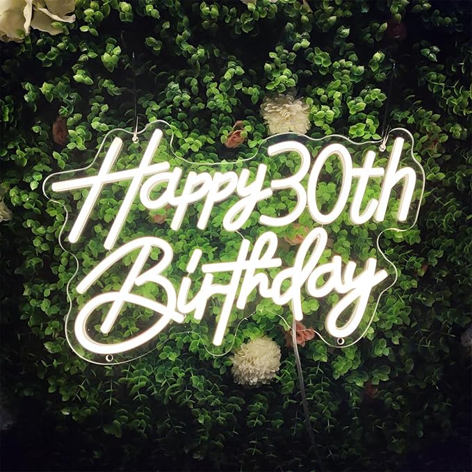 Happy Birthday Neon Sign for Wall Decor, Cool White LED Neon Light Signs, Art Decoration Happy 30th Birthday Neon Light Sign for All Birthday Party Decoration,SIGNVIA,15.7×10.3 Inch