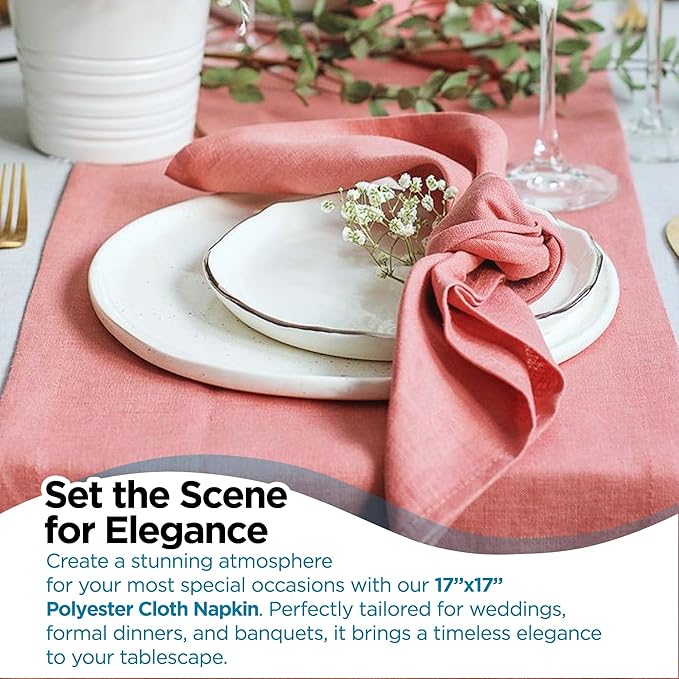 Polyester Cloth Napkins - Washable Soft Table Linens - Durable & Elegant for Dining, Restaurants, Weddings, Events, Rentals, Banquets, & Parties - Premium Quality Set of 150, Coral, 17"x17"