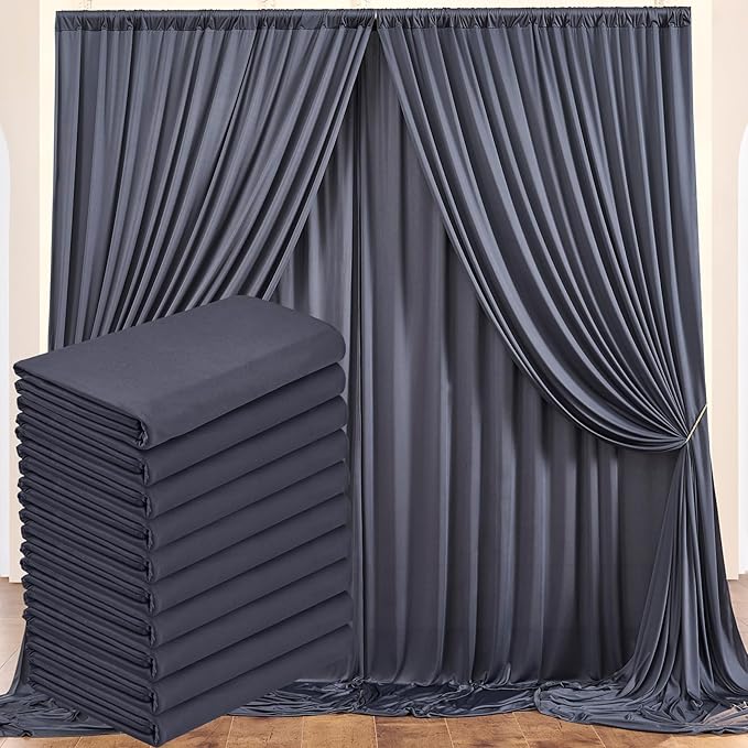 50 ft x 10 ft Wrinkle Free Charcoal Backdrop Curtain for Parties, Dark Grey Polyester Photo Backdrop Drapes for Baby Shower Wedding Engagement Birthday Party Backdrop Stand, 10 Panels 5ft x 10ft