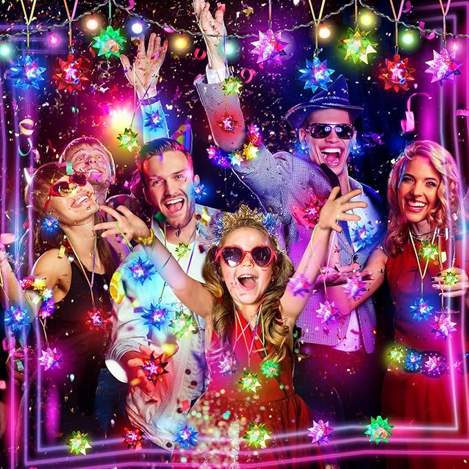 150 PCS Flashing Crystal Star Necklaces, Glow Necklaces Bulk Light up Party Favors, LED Glow in The Dark Supplies for Kids Adults Birthday Glow Party Rave Halloween Goodie Bags Filler