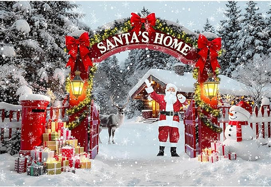Baocicco 9x6ft Santa's Home Photography Backdrops Santa Claus Snowman Elk Farmhosue Snowfalke Banner Backdrop Merry Christmas Party Supplies New Year Eve Background Photo Studio Props