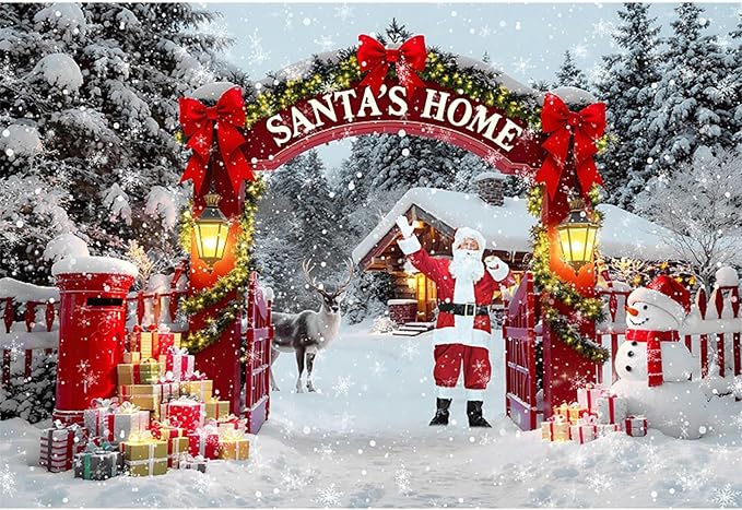 Baocicco 20x10ft Santa's Home Photography Backdrops Santa Claus Snowman Elk Farmhosue Snowfalke Banner Backdrop Merry Christmas Party Supplies New Year Eve Background Photo Studio Props