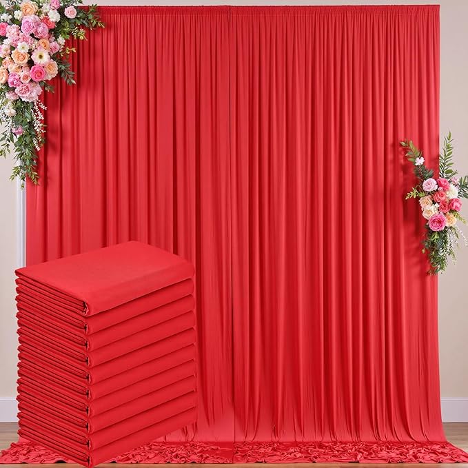 50ft x 10ft Wrinkle Free Red Backdrop Curtains for Parties, Polyester Photo Backdrop Drapes 10 Panels 5x10ft for Weddings Birthday Party Christmas Photography Background