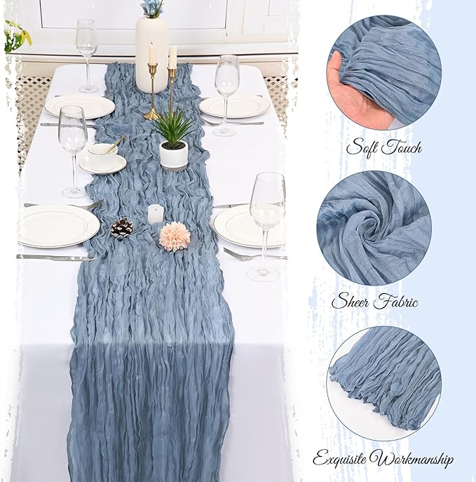 25 Pack Dusty Blue Cheesecloth Table Runner 17 x 108 Inch Fall Thanksgiving Boho Rustic Farmhouse Gauze Cheese Cloth Runner for Wedding Party Baby Shower Home Decor Holiday Decorations