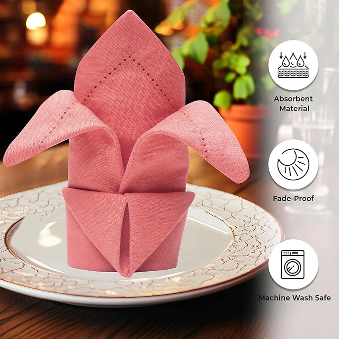 Urban Villa Cloth Napkins Rust Hemstitch Dinner Napkins Set of 12 20X20 100% Cotton Absorbent Washable Durable Reusable Cloth Napkins Ideal for Farmhouse Party Thanksgiving Harvest Fall Dinner Napkins