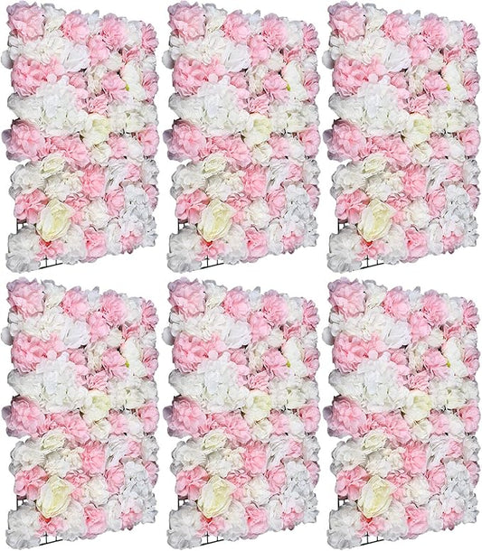 Flower Wall Panel Floral Backdrop,6Pack Champagne Flower Wall Decor,Silk Rose Wall, Artificial Flower Backdrop Faux Flower Panel for Wedding
