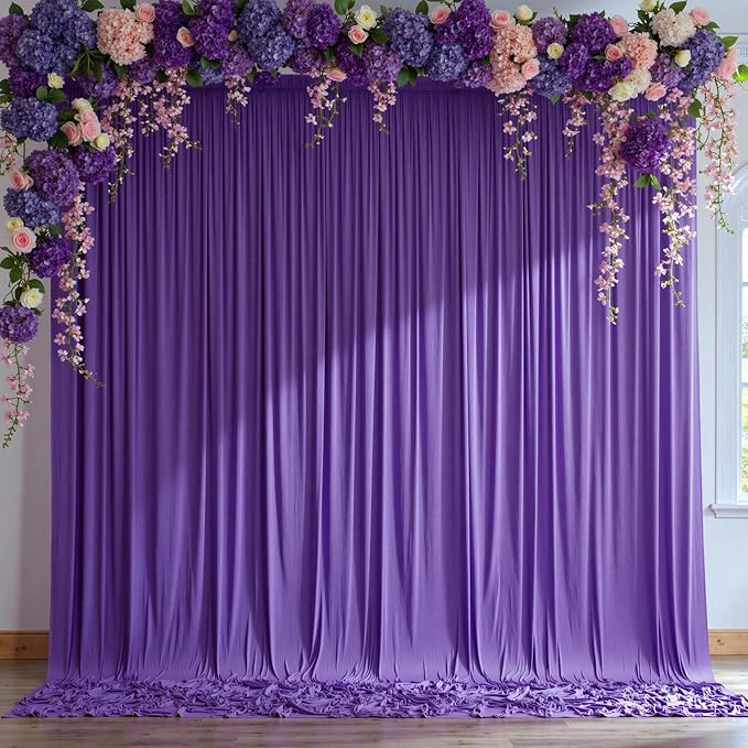 10 ft x 10 ft Wrinkle Free Purple Backdrop Curtain for Parties, Polyester Purple Photo Backdrop Drapes for Wedding Birthday Girls Party Mermaid Baby Shower,5ft x 10ft,2 Panels