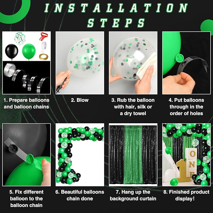 137 Pcs Green Black Party Backdrop Kits- 4 Sequin Curtains Backdrop 133 Balloon Arch Kit, Glitter Photo Background for Birthday Christmas New Year Eve Graduation Anniversary Baby Shower