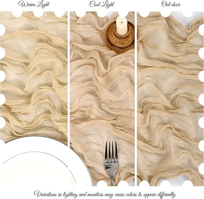 15 Pack Beige Cheesecloth Table Runner 17 x 108 Inch Fall Thanksgiving Boho Rustic Farmhouse Gauze Cheese Cloth Runner for Wedding Party Baby Shower Home Decor Holiday Decorations