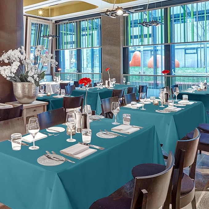 sancua Rectangle Tablecloths for 8 Foot Tables, 6 Pack - Washable Polyester Fabric Table Cloth for Wedding Party, Birthday, Banquet Reception, 60x120 Inch, Teal