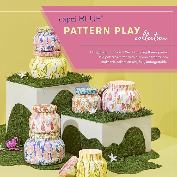 Capri Blue Scented Candles - Pattern Play Glass Jar Candles - Long Lasting Soy Wax Blend - Luxury Home Decor - Notes of Tropical Fruits & Sugared Citrus - Gifts for Women (Volcano, 8 oz)