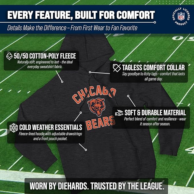 Team Fan Apparel NFL Adult Gameday Hooded Sweatshirt - Poly Fleece Cotton Blend - Stay Warm and Represent Your Team in Style
